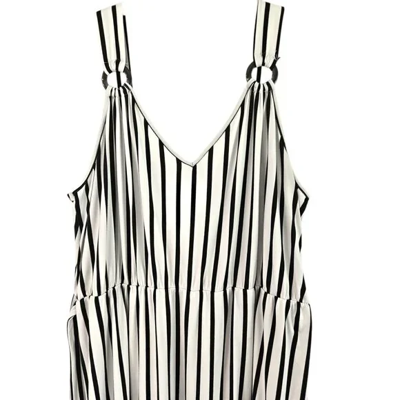 Vibe Sportswear 2X Womens Bue & White Striped Knit Maxi Dress Tie Belt - Picture 6 of 10